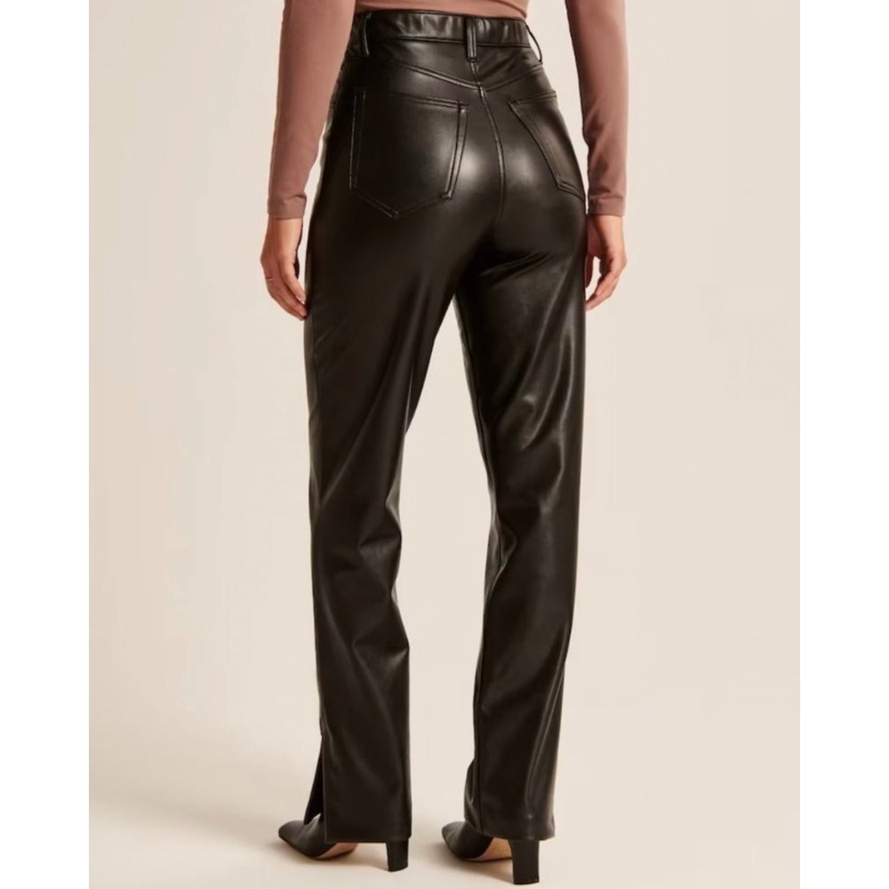 Abercrombie & Fitch Vegan Leather Pants Women 29 8S Brown 90s Straight High Rise - Picture 2 of 7